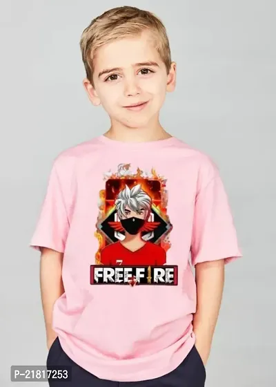 Kids Boys Printed Half Sleeve Round Neck Free Fire T-Shirt