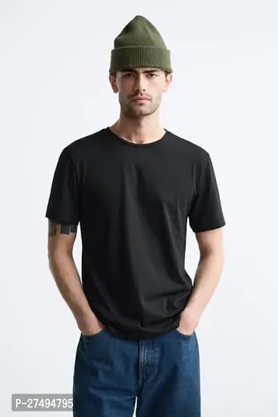 Reliable Black Cotton Blend Solid Tshirt For Men-thumb0