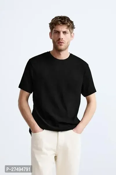 Reliable Black Cotton Blend Solid Tshirt For Men-thumb0