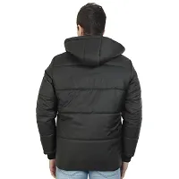 Mens Puffer Bomber Hooded Black Jacket-thumb2