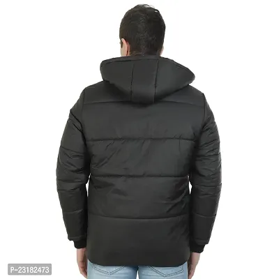 Mens Puffer Bomber Hooded Black Jacket-thumb3