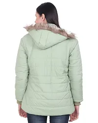 Stylish Green Solid Puffer Jacket For Women-thumb1