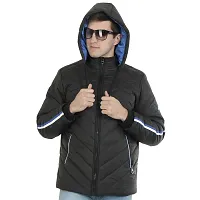 Mens Puffer Bomber Hooded Black Jacket-thumb1