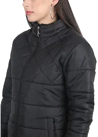 Stylish Black Solid Puffer Jacket For Women-thumb2