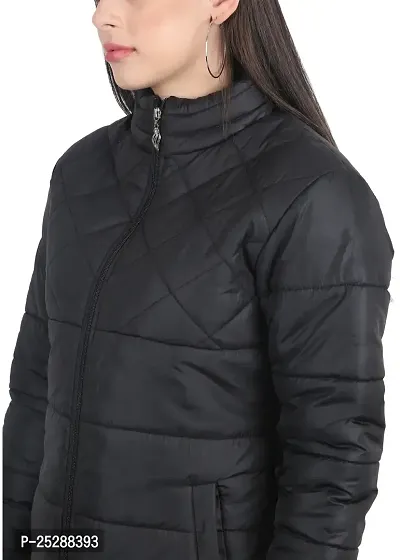 Stylish Black Solid Puffer Jacket For Women-thumb3