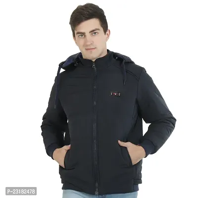 Mens Puffer Bomber Hooded Navy Jacket