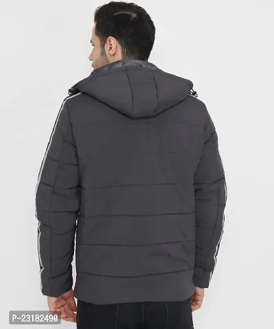 Mens Puffer Bomber Hooded D.Grey Sports Jacket-thumb3