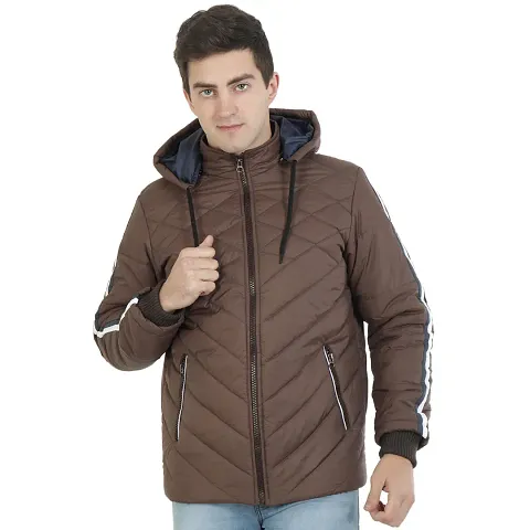 Stylish Nylon Puffer Tailored Bomber Hooded Jacket For Men