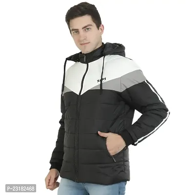 Mens Puffer Tailored Bomber Hooded Black Sportswear Jacket-thumb2