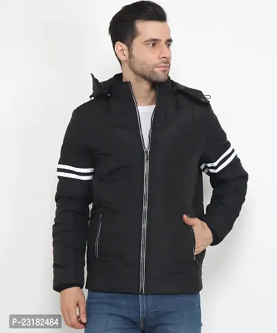 Mens Puffer Bomber Hooded Black Jacket