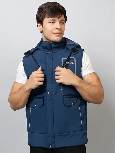 Stylish Cotton Blend Solid Sleeveless Jackets For Men