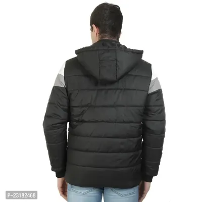 Mens Puffer Tailored Bomber Hooded Black Sportswear Jacket-thumb3