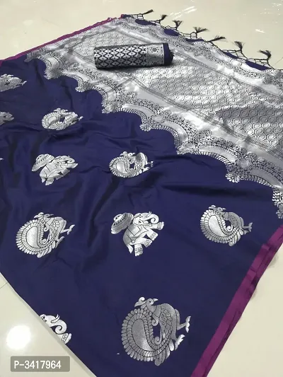 Navy Blue Woven Design Art Silk Saree