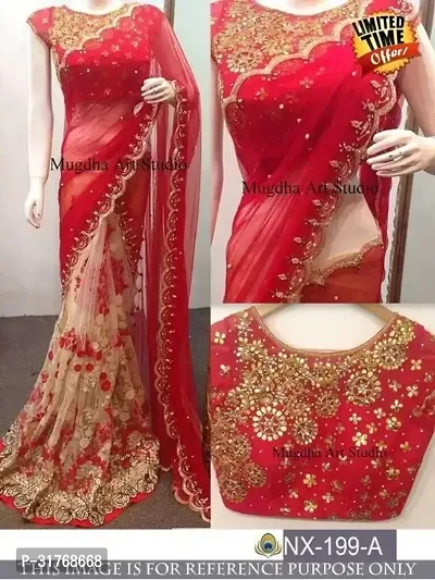 Stylish Red Georgette Woven Saree with Blouse piece For Women-thumb0