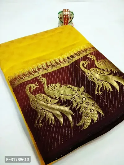 Stylish Yellow Art Silk Woven Saree with Blouse piece For Women