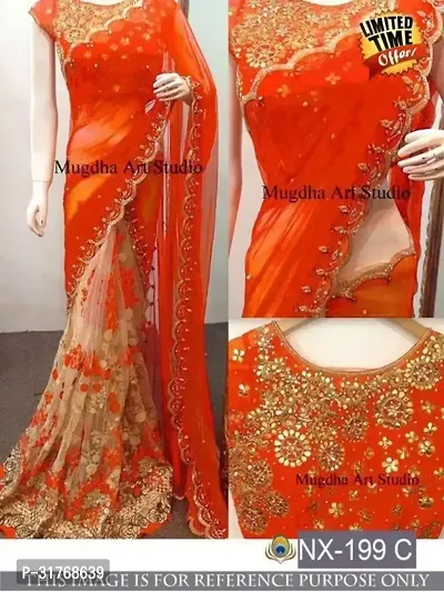 Stylish Orange Georgette Woven Saree with Blouse piece For Women-thumb0