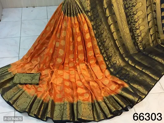 Stylish Orange Art Silk Woven Saree with Blouse piece For Women-thumb0