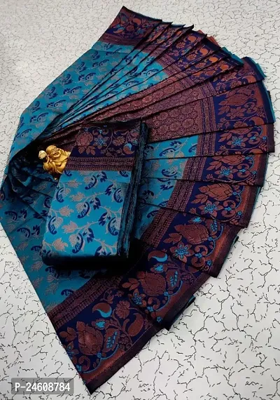 Silk Blend Woven Design Saree with Blouse Piece