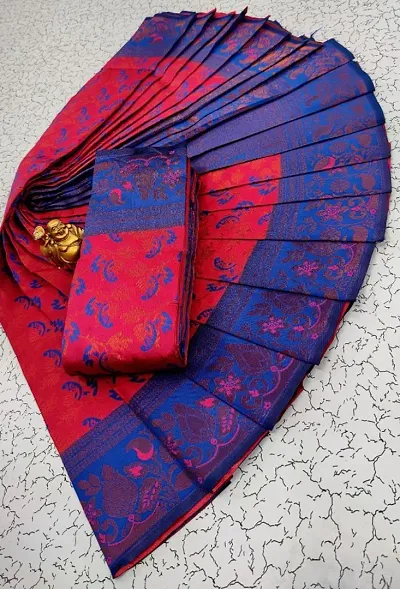Kanjeevaram Silk Blend Woven Design Sarees with Blouse Piece