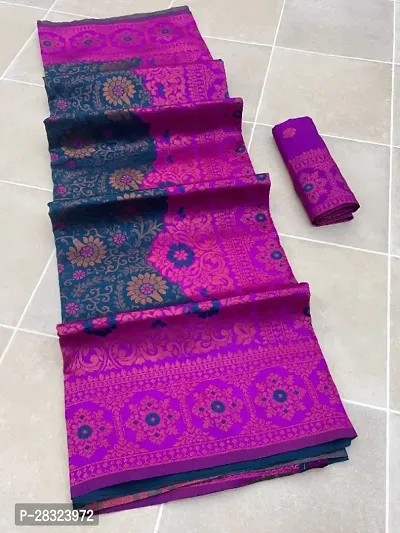 Kanjeevaram Silk Blend Woven Design Saree with Blouse Piece