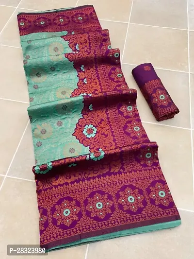 Kanjeevaram Silk Blend Woven Design Saree with Blouse Piece-thumb0