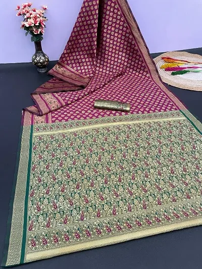 Banarasi Soft Silk Zari Jacquard Sarees with Blouse Piece