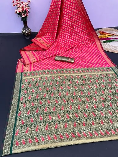 Silk Blend Banarasi Jacquard Silk Sarees with Blouse Piece