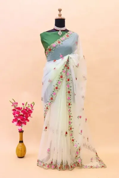 Fancy Organza Saree with Blouse Piece for Women