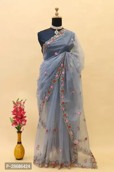 Fancy Organza Saree with Blouse Piece for Women-thumb0