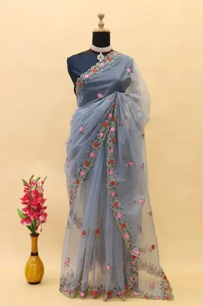 Glamorous Organza Saree with Blouse piece