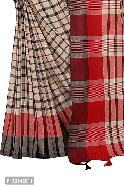 Reeva Trends Women's Cotton Silk Printed Saree With Blouse Piece (TERRA CHECKS BLACK_Free Size)-thumb4