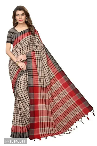 Reeva Trends Women's Cotton Silk Printed Saree With Blouse Piece (TERRA CHECKS BLACK_Free Size)