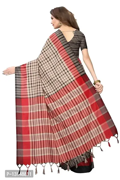 Reeva Trends Women's Cotton Silk Printed Saree With Blouse Piece (TERRA CHECKS BLACK_Free Size)-thumb3