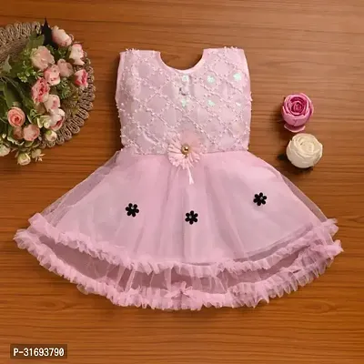 Stylish Pink Net Embellished Frocks For Women