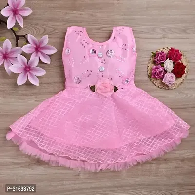 Stylish Pink Net Embellished Frocks For Women