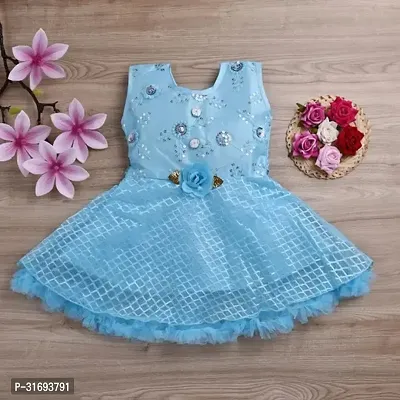 Stylish Blue Net Embellished Frocks For Women-thumb0