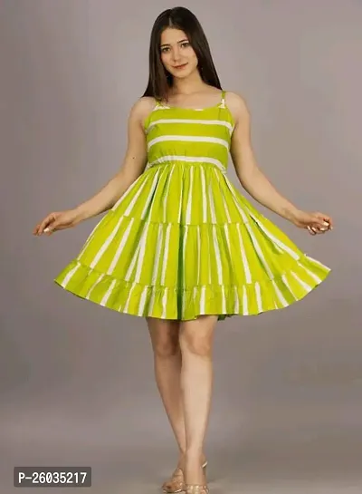 Stylish Green Rayon Striped Dress For Women