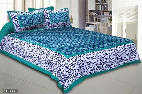 Jaipuri Sanganeri Rajsthani Cotton Double Bedsheet With 2 Matching Cotton pillow Covers-thumb0