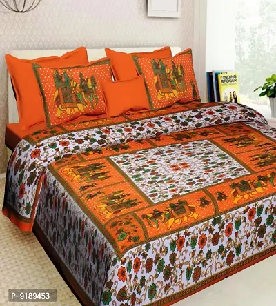 Jaipuri Sanganeri Rajsthani Cotton Double Bedsheet With 2 Matching Cotton pillow Covers-thumb0