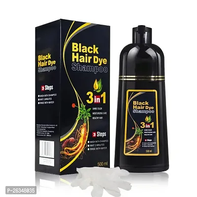 Herbal 3 in 1 Hair Dye Instant Black Hair Shampoo for Women  Men 500ml-thumb0