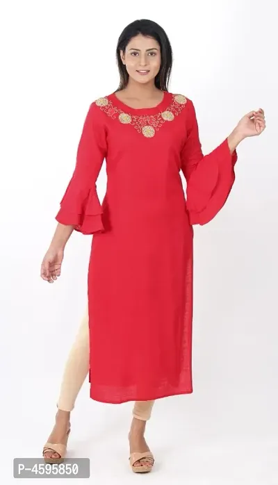 Red Colored Rayon Kurti-thumb0