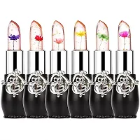 GFF Flower Jelly Flower Lipstick Color Change Lipstick for Women Makeup Cosmetics Flower Lip Balm Moisturizer Lipsticks - Lips Moisturizer Magic Temperature Color Change Lip Glossy Finish (Pack of 6)-thumb2