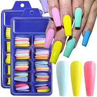 GFF 100 Pcs/Set False Nail Tips Matte Full Cover Long Ballet False Nail Art Manicure Candy Color Nail Art Fake Nails with nails glue Artificial Nails-thumb2