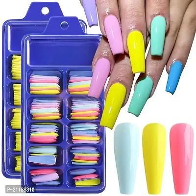 GFF 100 Pcs/Set False Nail Tips Matte Full Cover Long Ballet False Nail Art Manicure Candy Color Nail Art Fake Nails with nails glue Artificial Nails-thumb3