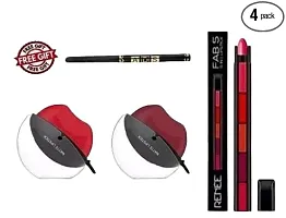 Combo of Lip shape Lipstick (Apple shape lipstick) Red colour and Maroon colour,5 in 1 matte finish 5 Shades lipstick, Black Kajal Pencil (Pack of 4)-thumb1