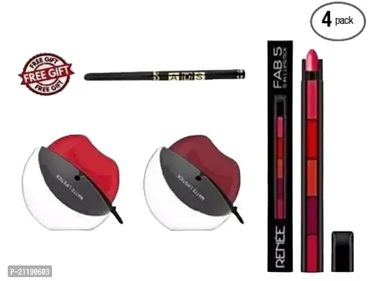 Combo of Lip shape Lipstick (Apple shape lipstick) Red colour and Maroon colour,5 in 1 matte finish 5 Shades lipstick, Black Kajal Pencil (Pack of 4)-thumb2