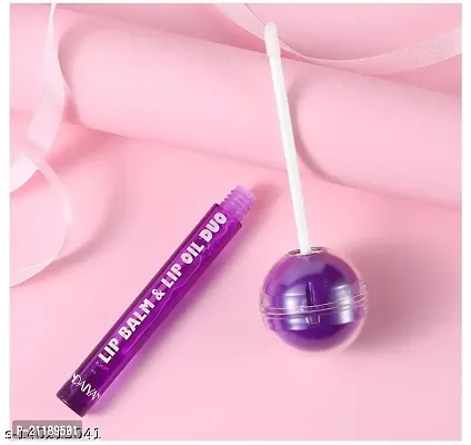 2 in 1 Cute Lollipop Lip Balm Lip gloss Moisturizer Candy Magice Lip gloss Lipstick Waterproof Long Lasting Lip Tint Cosmetics_Purple-thumb2