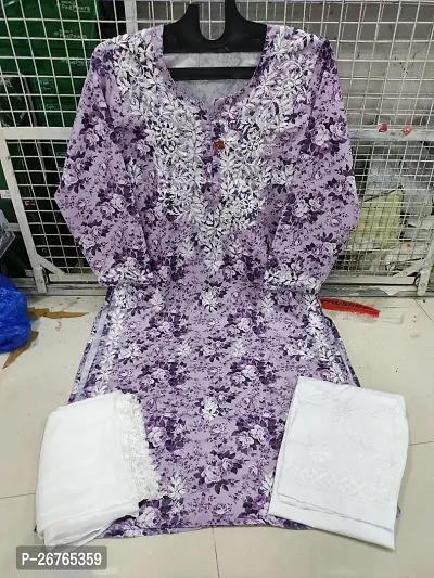 Elegant Purple Chikankari Chiffon Kurta With Bottom And Dupatta Set For Women-thumb0