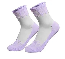 PURSUE FASHION Ultra Thin Transparent Net Crystal Elastic Ankle Socks with Little Flowers Print Socks, Ankle Socks for Women, Net Socks for Women Stylish, Girls Socks (Pack of 6) (Assorted Colours)-thumb4