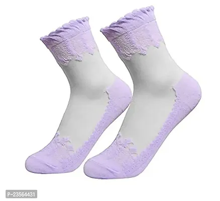 PURSUE FASHION Ultra Thin Transparent Net Crystal Elastic Ankle Socks with Little Flowers Print Socks, Ankle Socks for Women, Net Socks for Women Stylish, Girls Socks (Pack of 6) (Assorted Colours)-thumb5